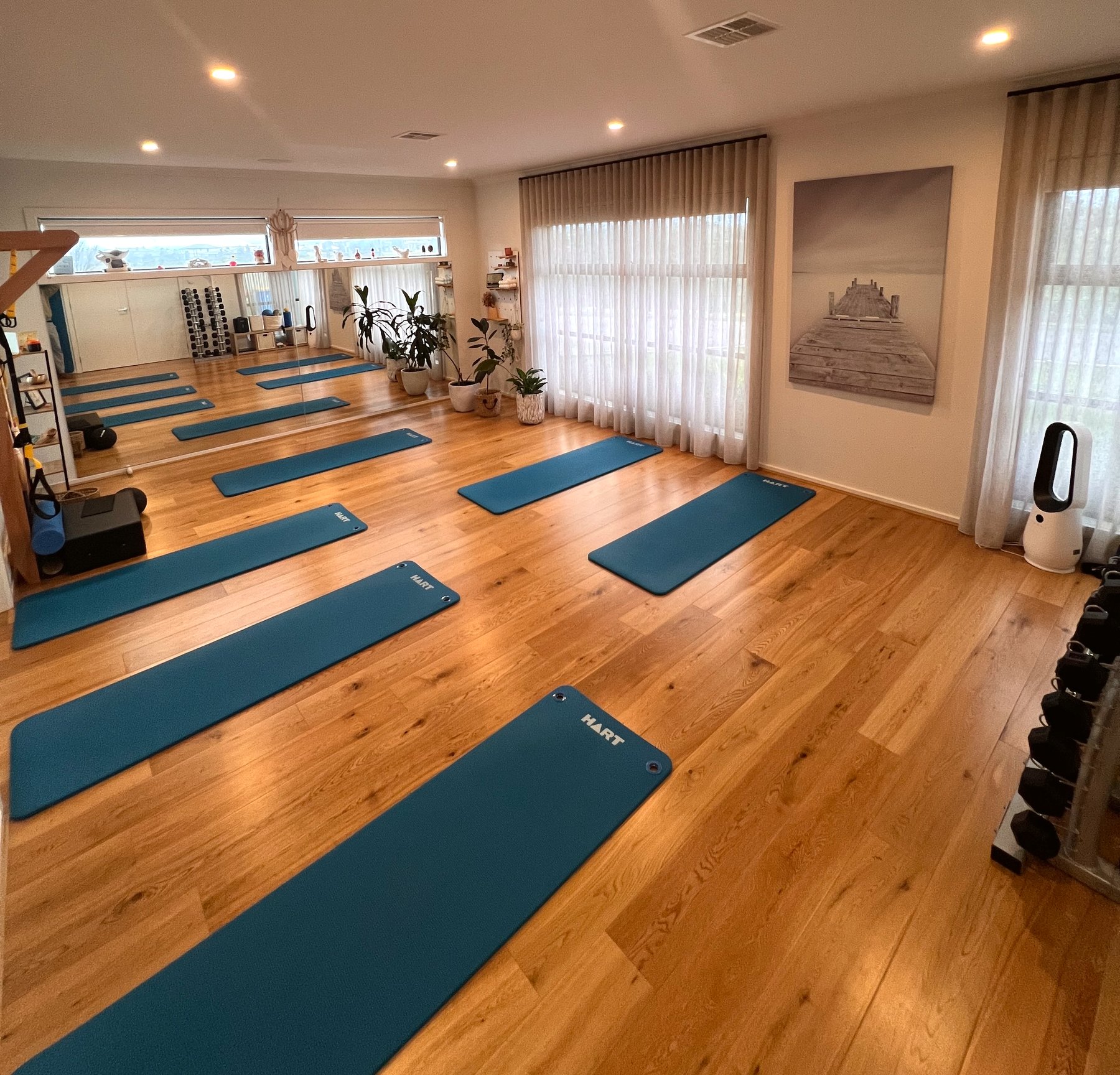 Full view of the Tru'tone Pilates studio in warm evening light